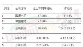 2016年各大水泥集團(tuán)利潤排行榜出爐