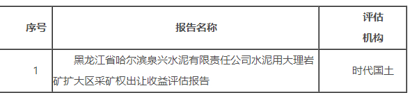 黑龍江一水泥企業關于礦業權出讓收益評估報告
