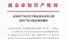 喜報！南京永能新材料有限公司獲選南京市知識產權示范企業！